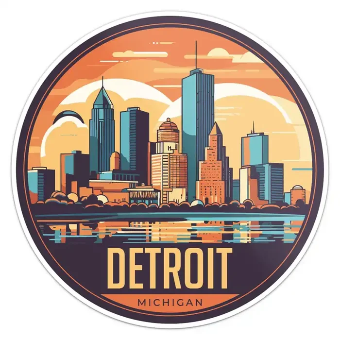 Detroit City Sticker – Waterproof Vinyl Decal for Car Bumper, Laptop, Water Bottle, Wall, and Window, Size – 3‘‘ Longer Side