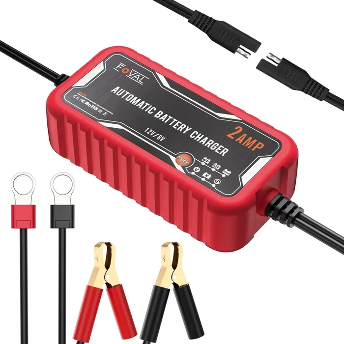 Foval 2-Amp Automatic Battery Charger, 6V And 12V Smart Car Battery Charger Maintainer, Trickle Charger And Battery Desulfator F