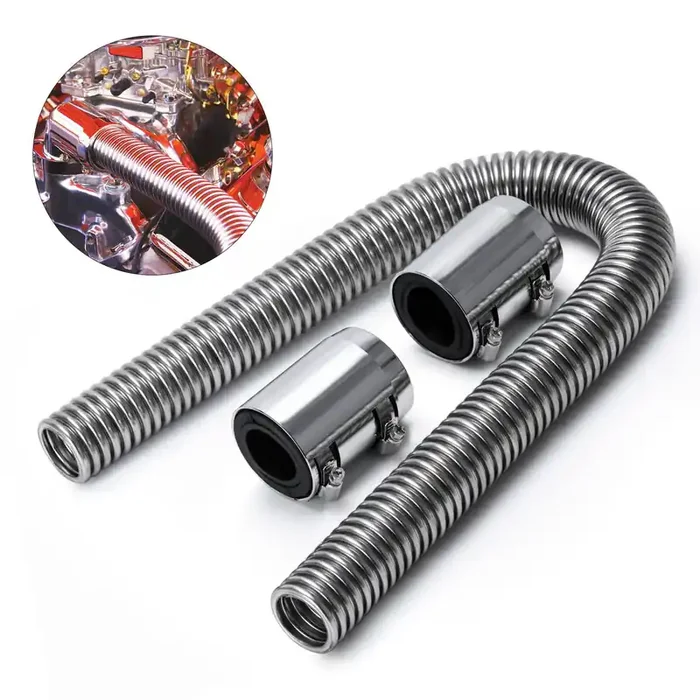 Hypertune Universal 36‘‘ Stainless Steel Radiator Flexible Coolant Water Hose Kit W Cap Clamp Silver