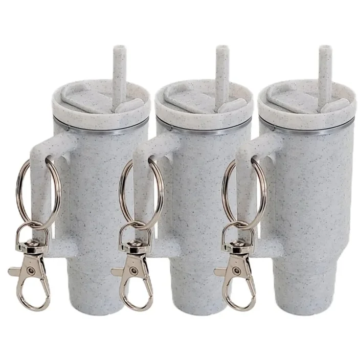 Miniature Stanley Tumbler Cup Replica Keychain – 3D Printed Desk Accessory (3 Pack Marble)