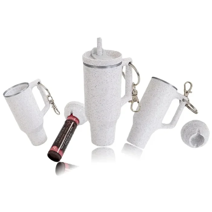 Miniature Tumbler Replica Keychain – 3D Printed Desk Accessory Home Decor (3 Pack Marble Chapstick Edition)