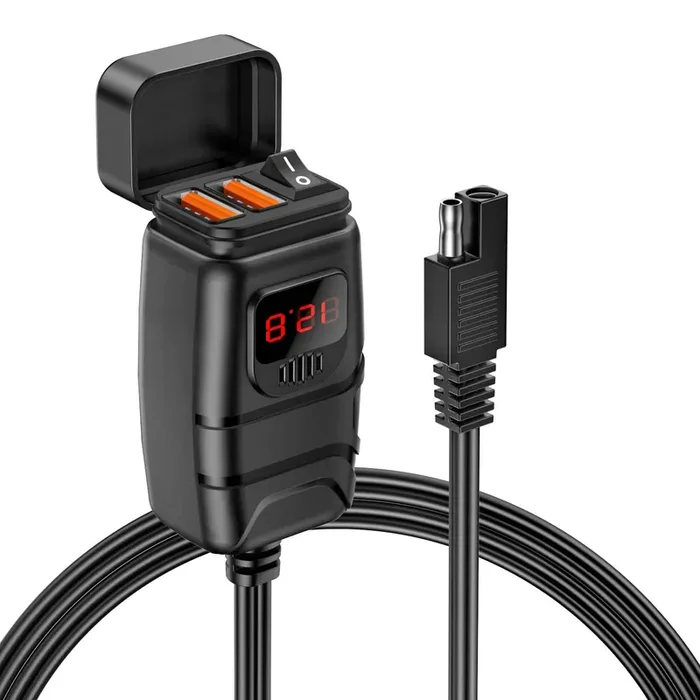RANDPOW Motorcycle Phone Charger, Quick Charge 3.0 6.8A Dual Port Motorcycle USB Charger with ON/Off Switch, Waterproof Quick Di