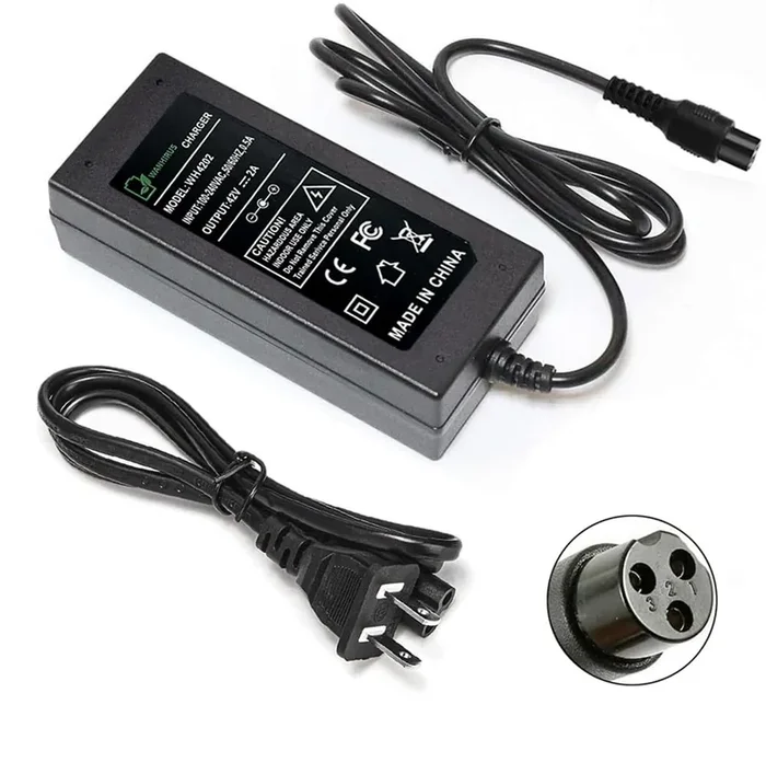 Wanhirus 42V 2A Battery Charger for 36V Scooter Lithium Battery with 8mm 3 Prong Connector – Power Supply Adaptor