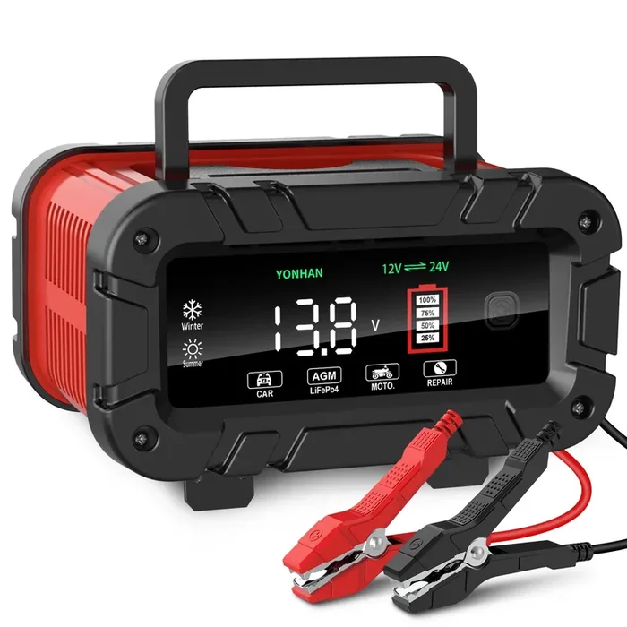 YONHAN Battery Charger 10 Amp, Upgraded 12V/24V LiFePO4 Lead Acid Portable Car Battery Charger w/Large Display Screen, Fully-Aut