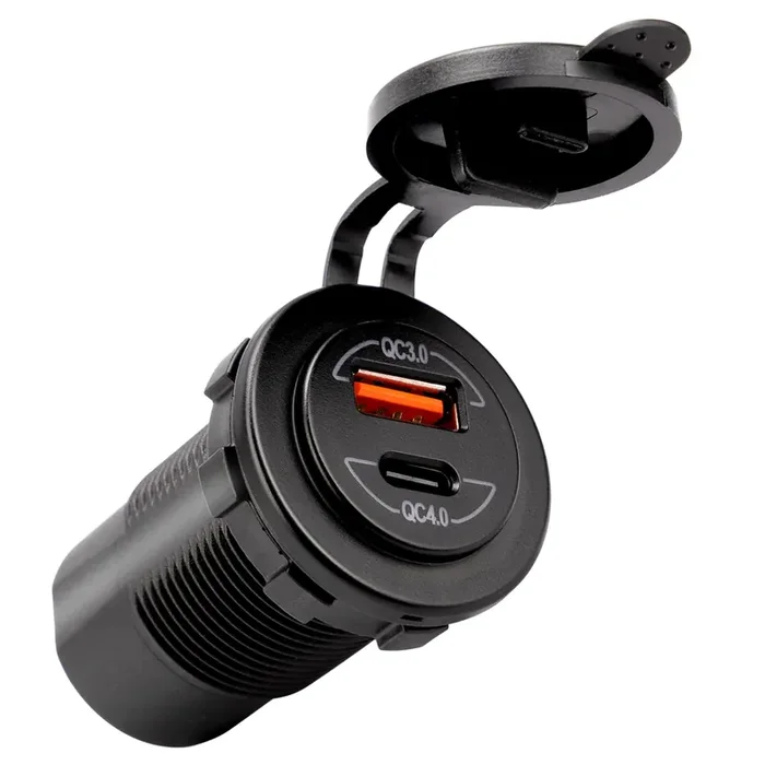 Young Marine Quick Charge Type C 4.0 Port + USB 3.0 Port DC12-24V Waterproof Outlet for Marine, Boat, Car, Golf Cart, RV,UTV, AT